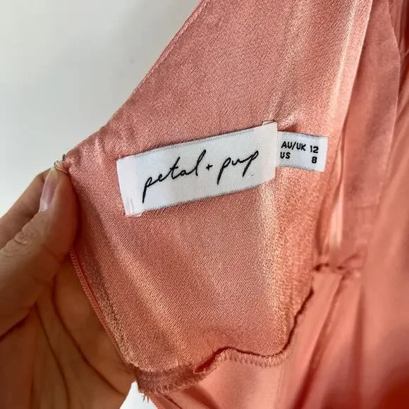 Petal and pup Tienna dress Pink Romantic Bridesmaid Midi Slit Pretty Satin - Picture 6 of 7